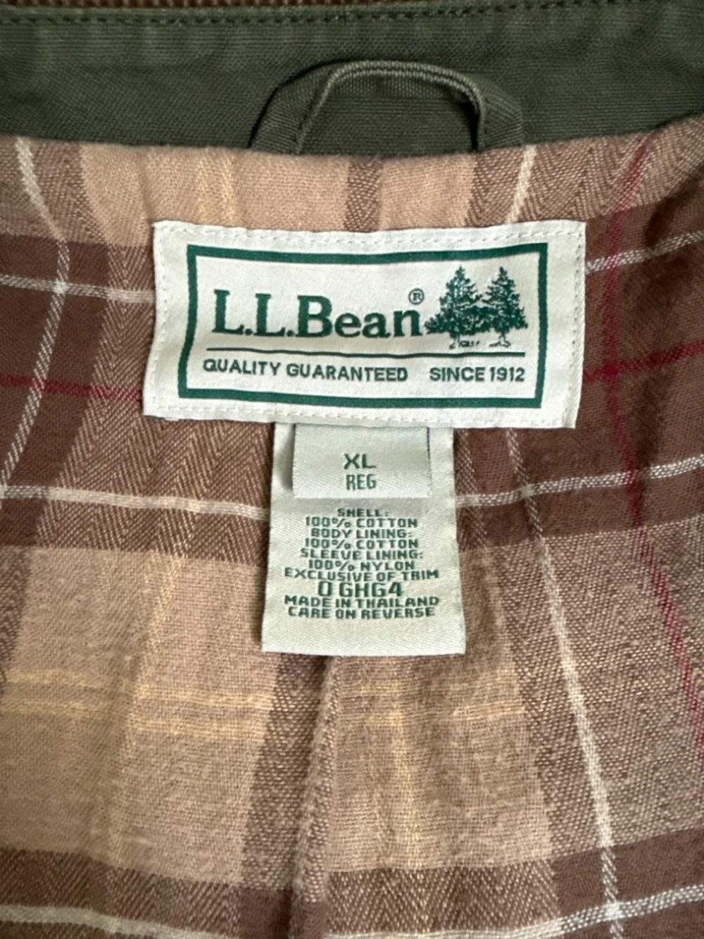 L.L. Bean Vintage Barn Coat Army Green Corduroy Collar Plaid Lined Women’s XL - Picture 6 of 7